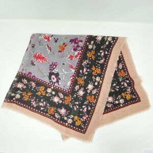 VINTAGE CHALLIS by Berkshire | Floral Black Tan Gray 29" Scarf